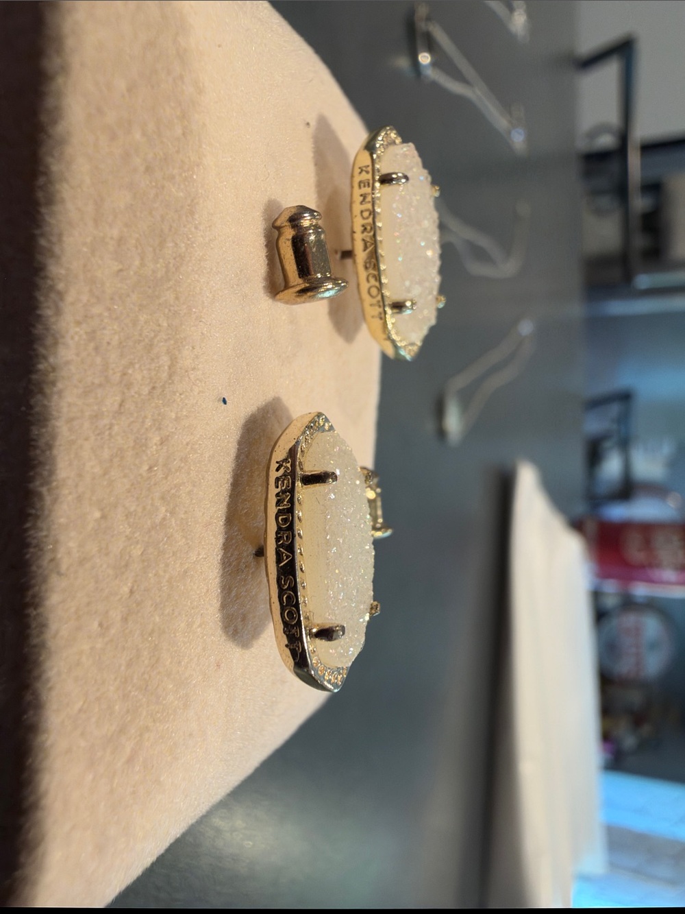 Kendra Scott White Druzy Gold-Edged Stud Earrings - Picture 2 of 4